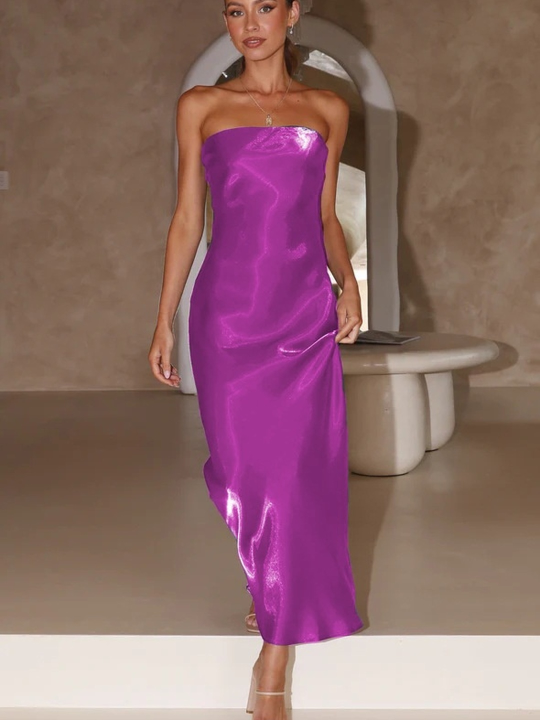 Purple Bandeau Neck Maxi Dress