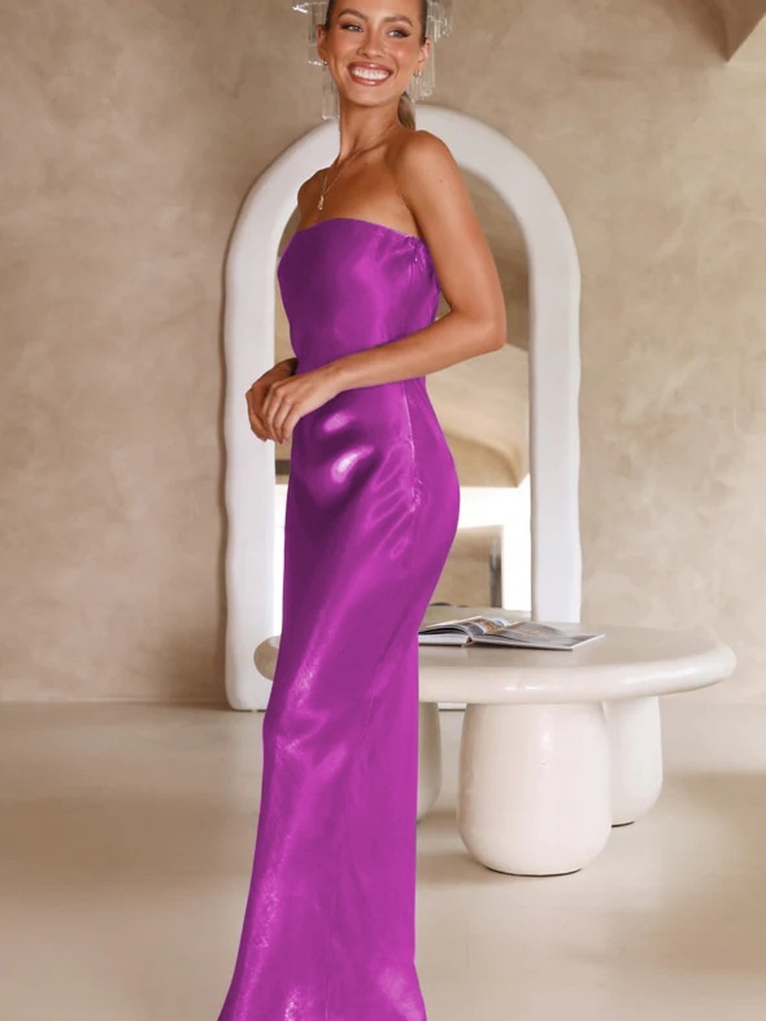 Purple Bandeau Neck Maxi Dress
