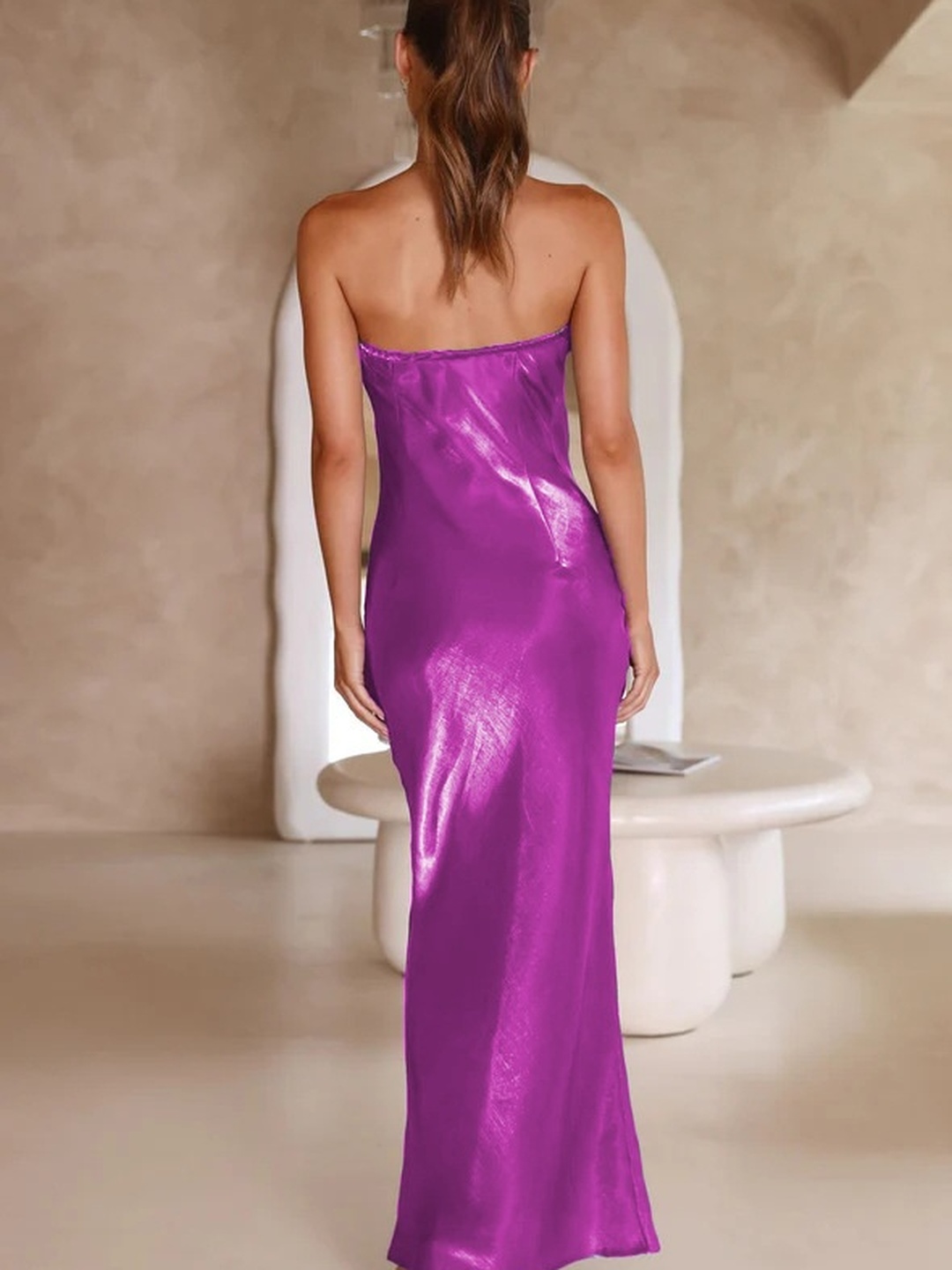 Purple Bandeau Neck Maxi Dress