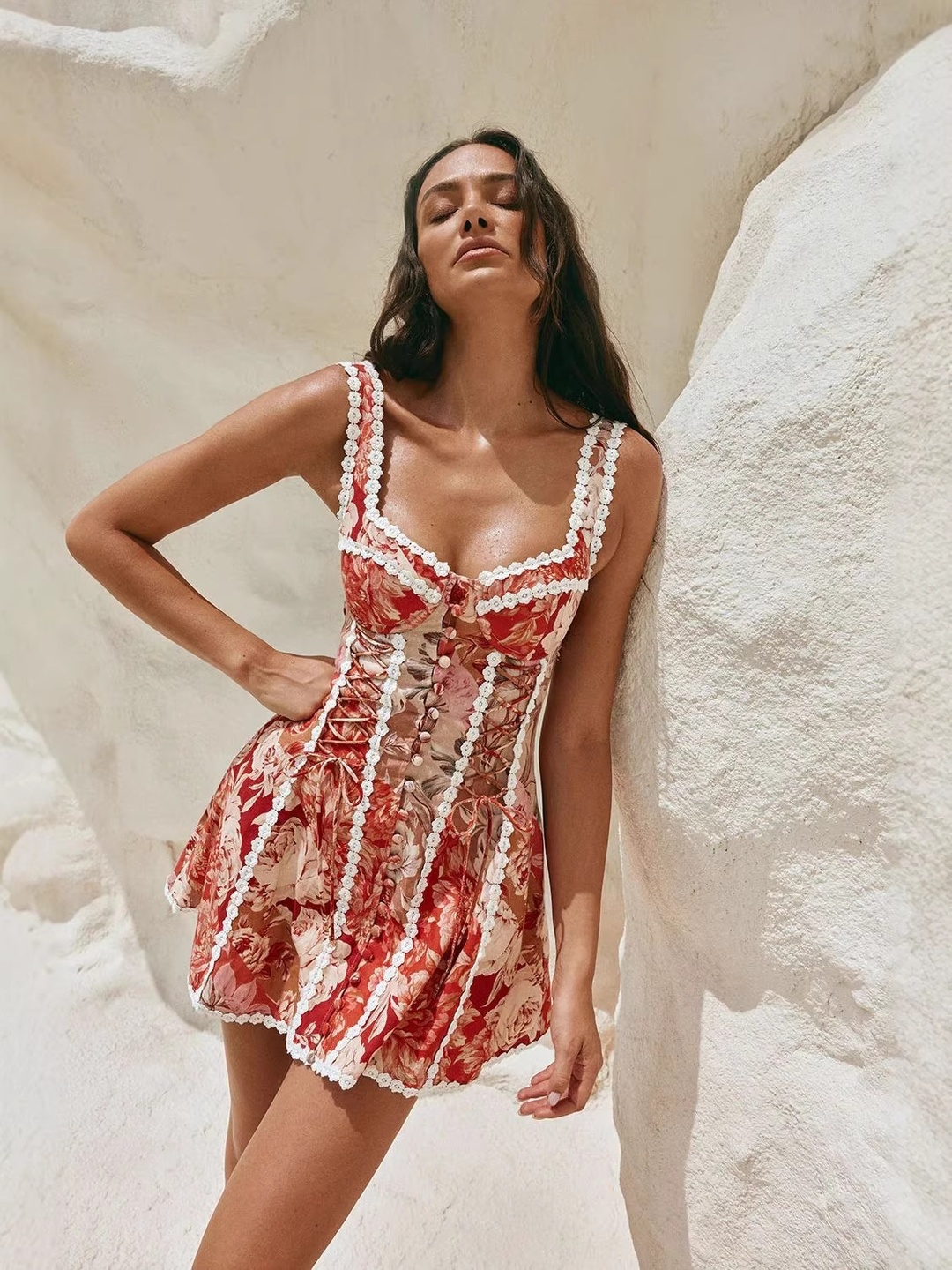 Red Sweetheart Neck Skater Mini Dress