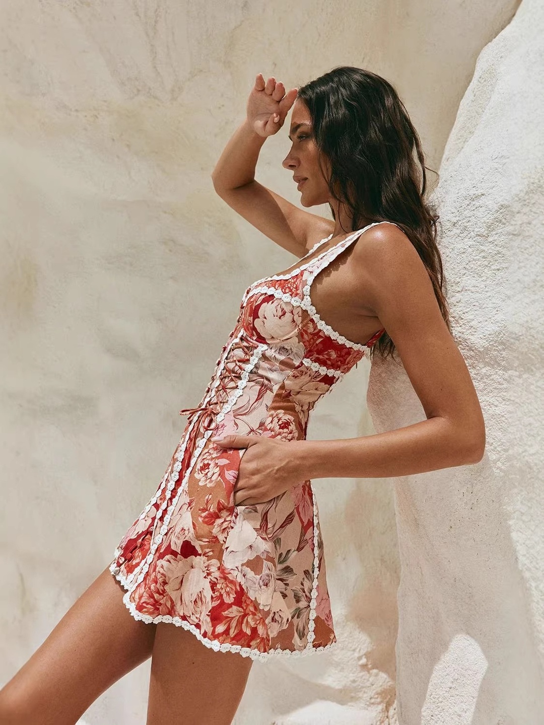 Red Sweetheart Neck Skater Mini Dress