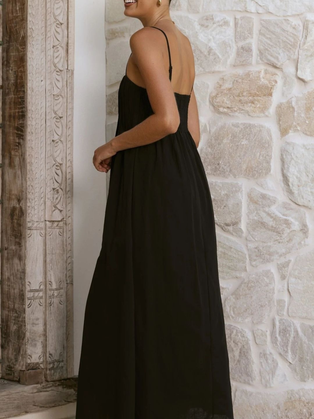 Black Pintuck Yoke Detail Maxi Dress