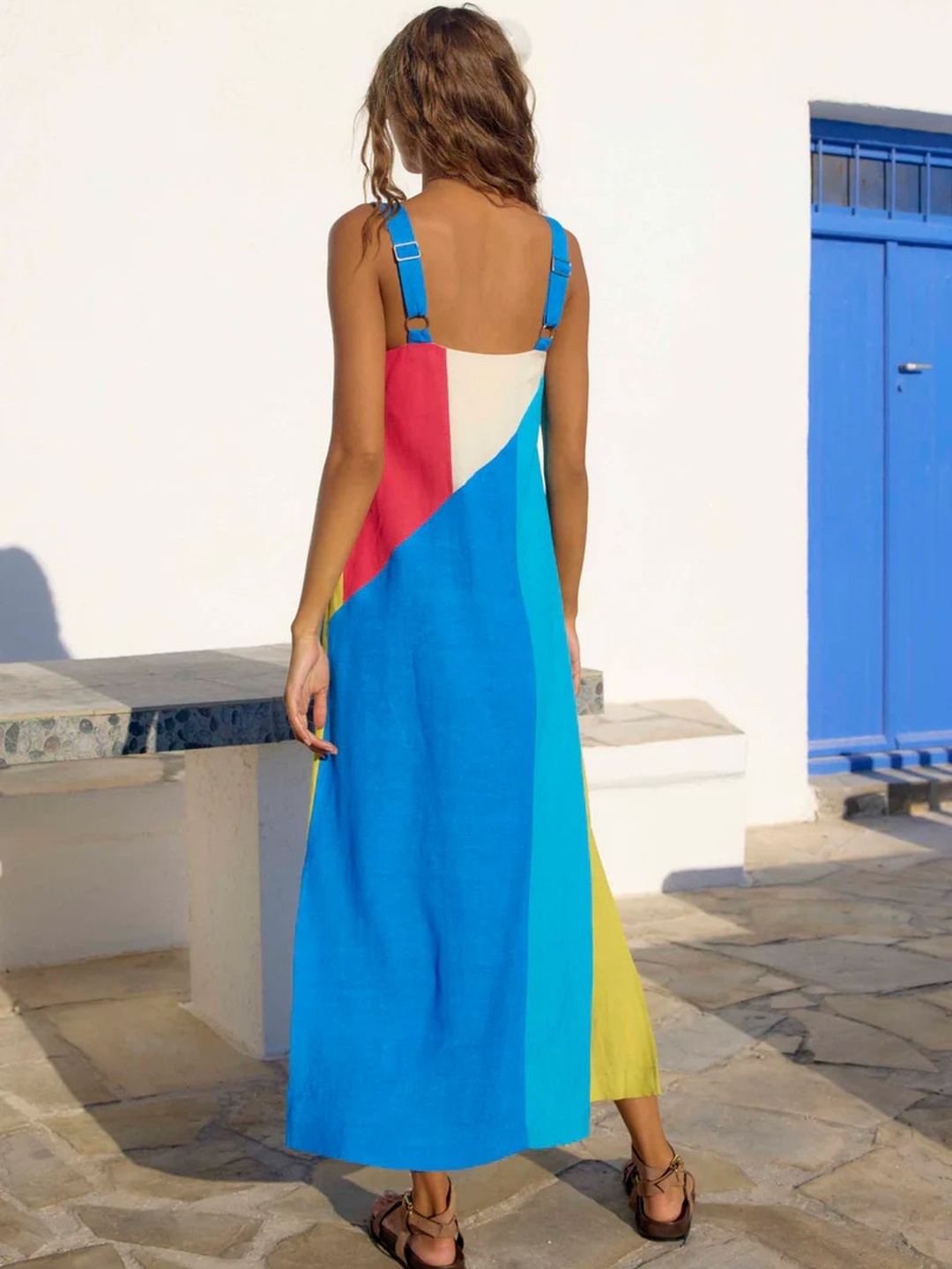Blue Color Block Shift Midi Dress