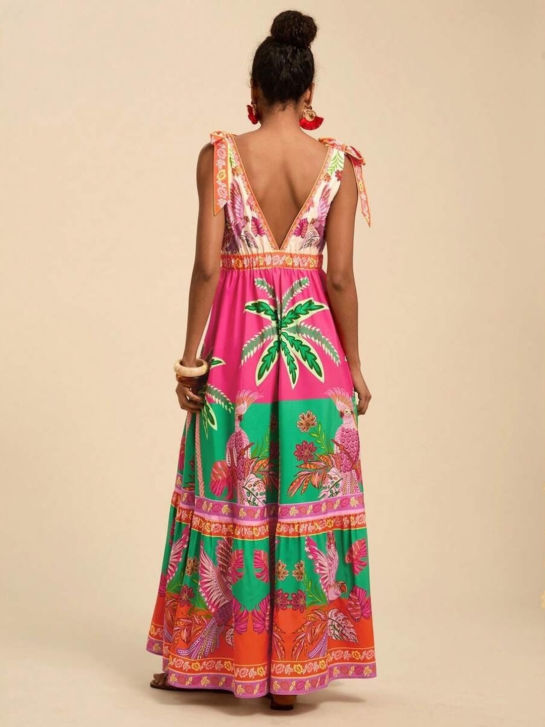 Multi Tropical Print Tiered Maxi Dress