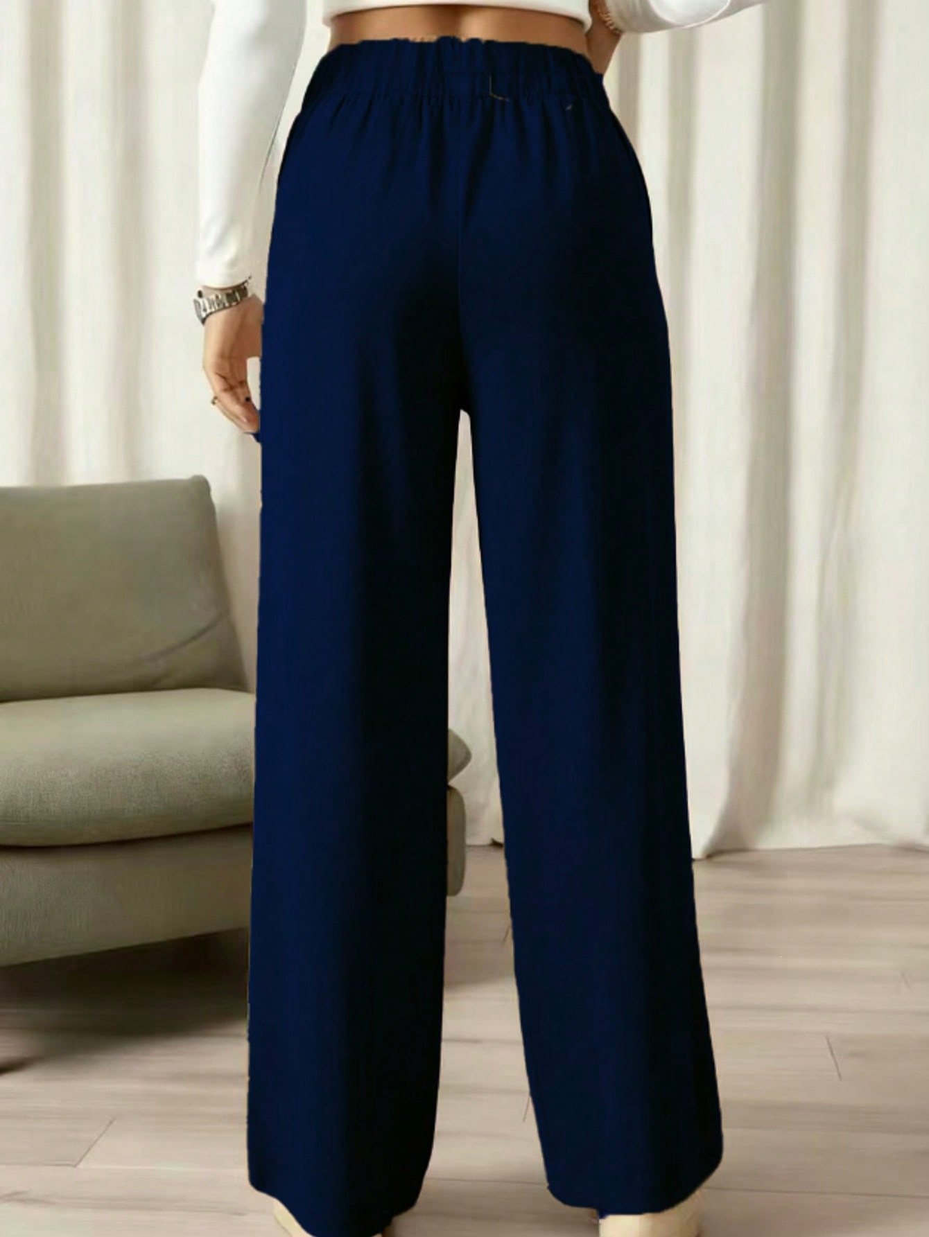 Dark Blue Wide-Leg Trousers