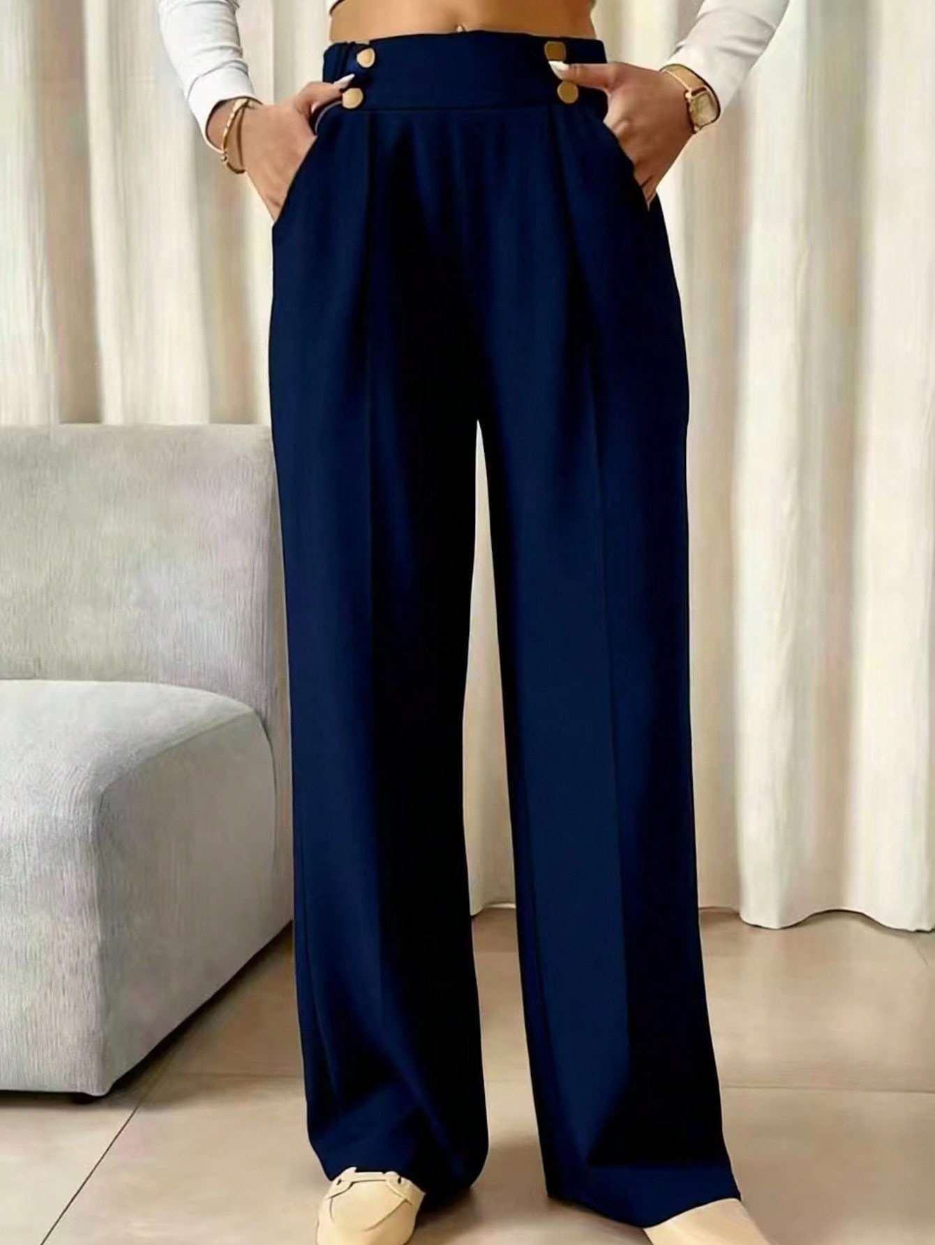 Dark Blue Wide-Leg Trousers