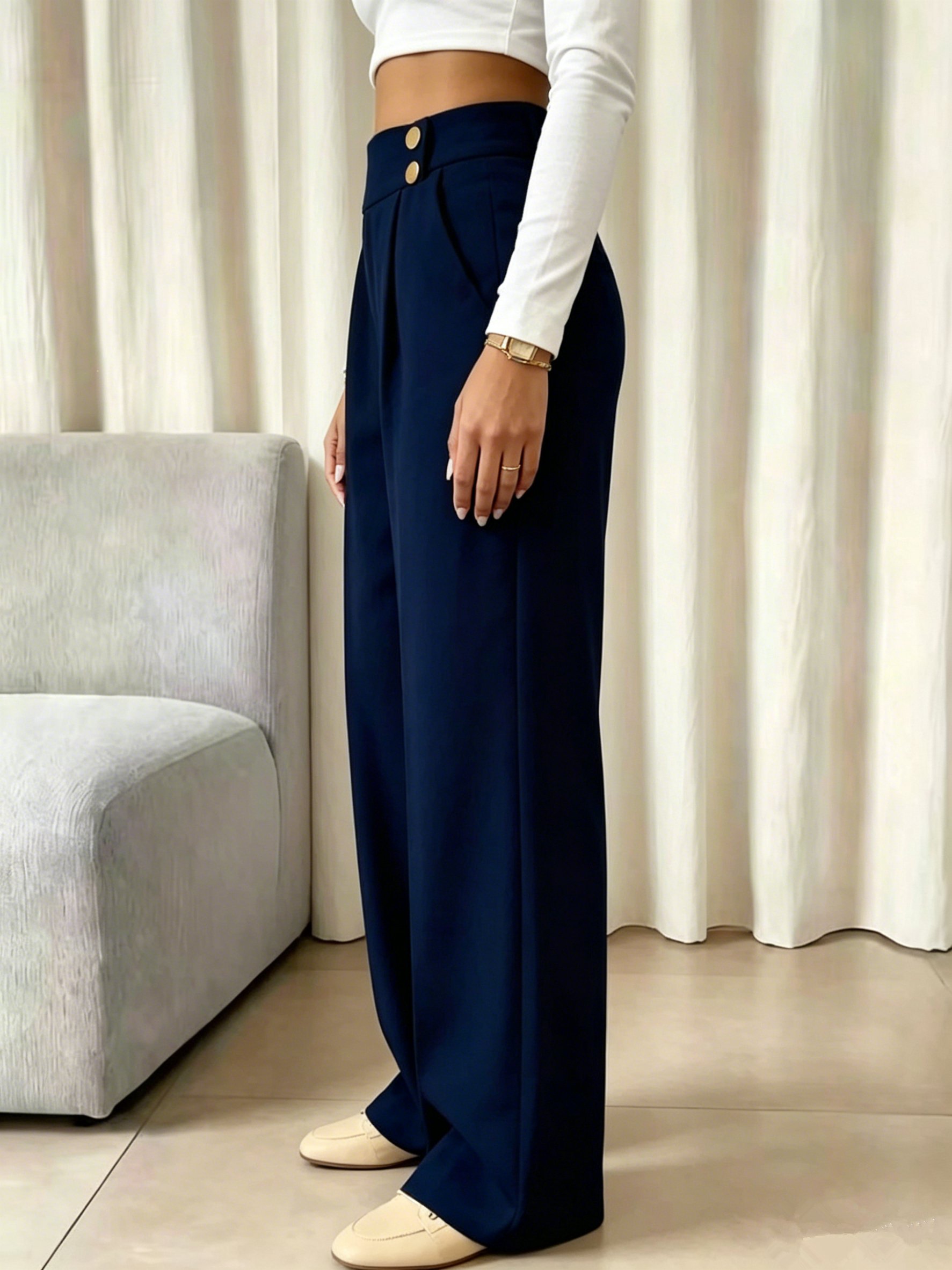 Dark Blue Wide-Leg Trousers