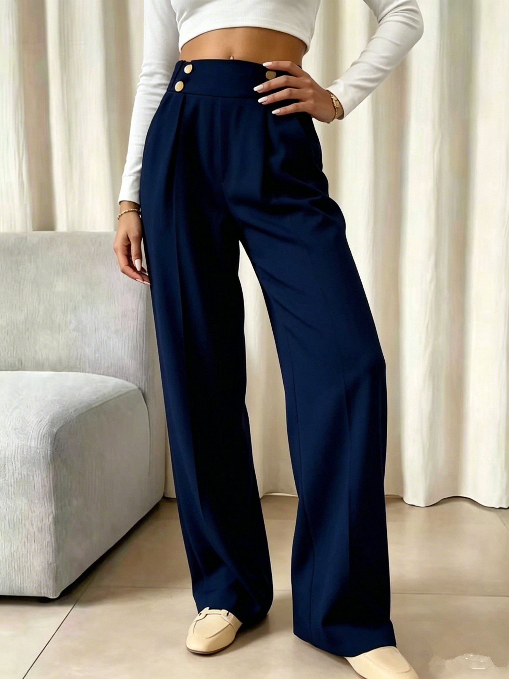 Dark Blue Wide-Leg Trousers