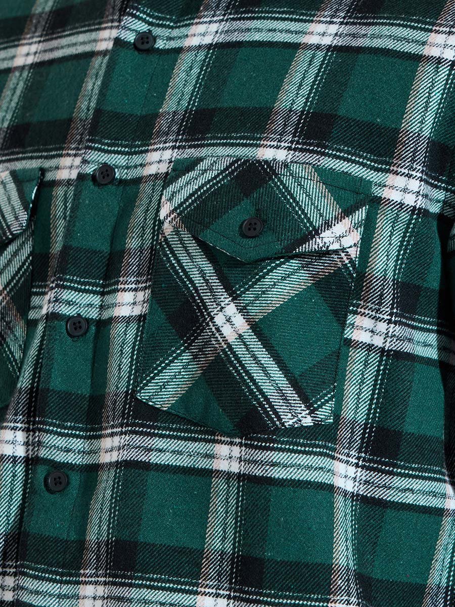 Dark Green Checked pocket Details Regular Fit Shirt