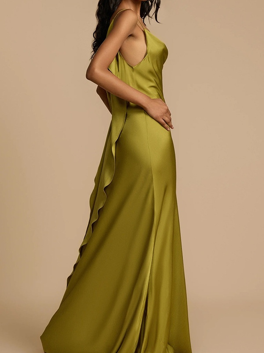 Green Cowl Neck Maxi Dress with High Slit