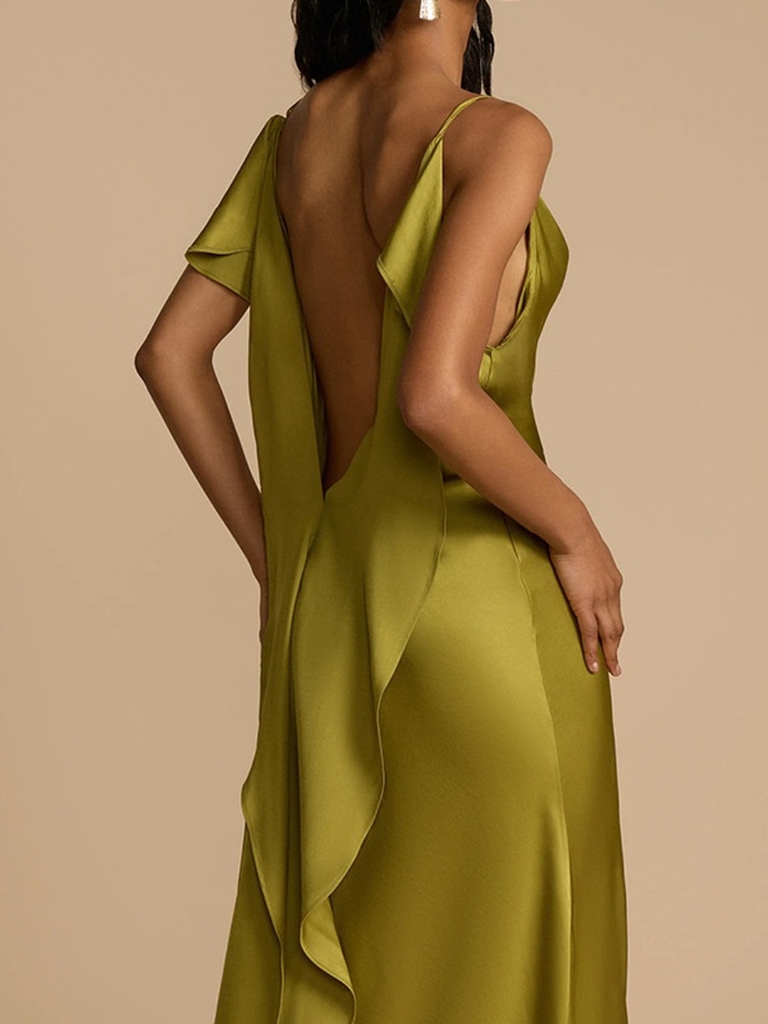 Green Cowl Neck Maxi Dress with High Slit
