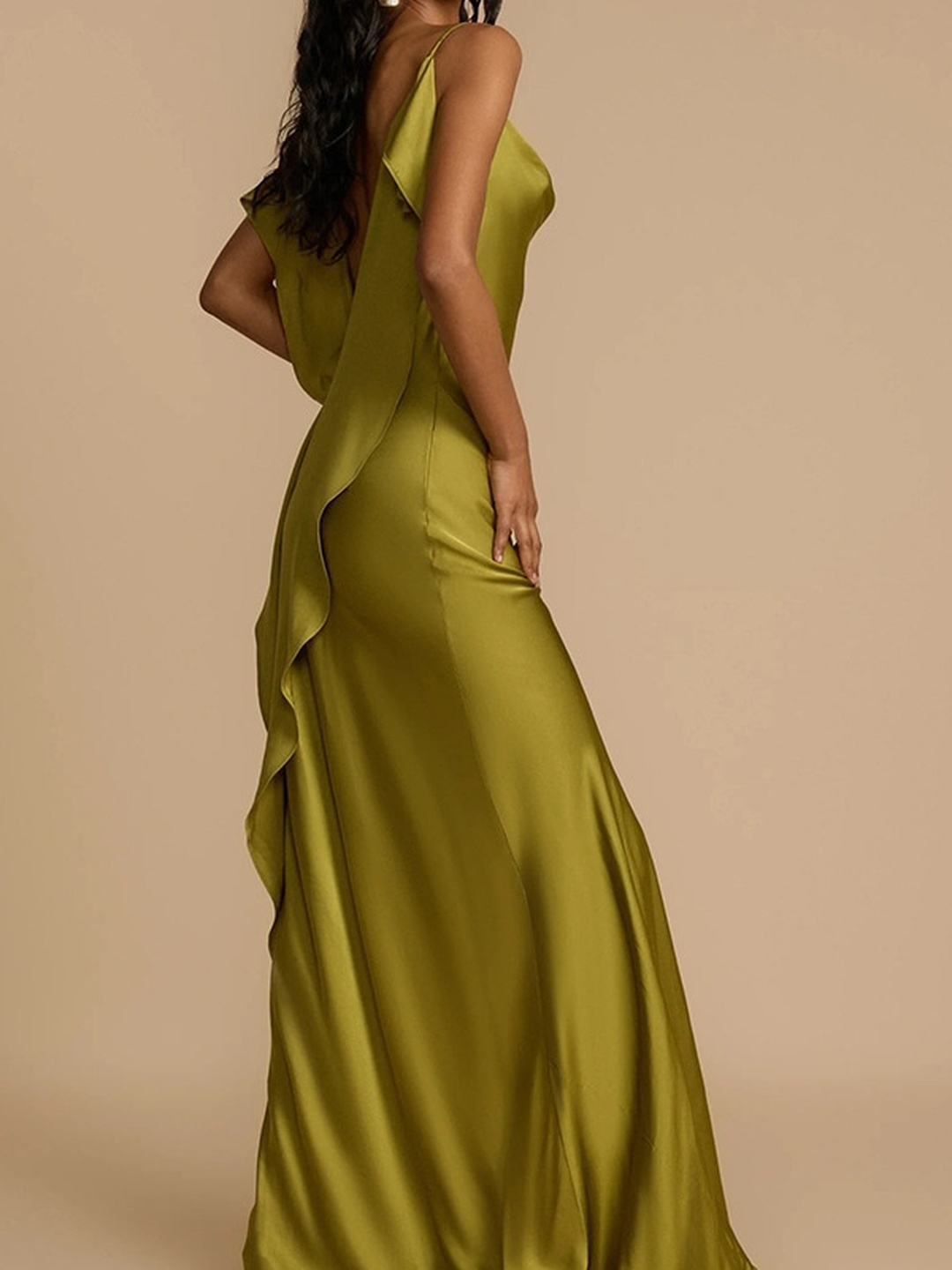 Green Cowl Neck Maxi Dress with High Slit
