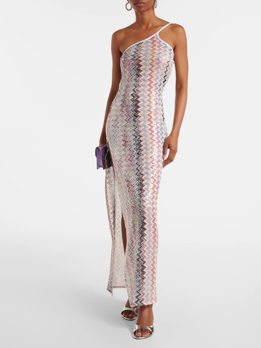 Multi Zigzag Pattern One-Shoulder Maxi Dress
