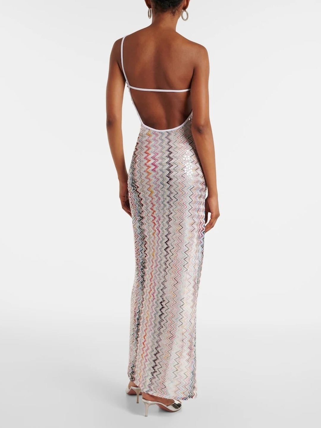 Multi Zigzag Pattern One-Shoulder Maxi Dress