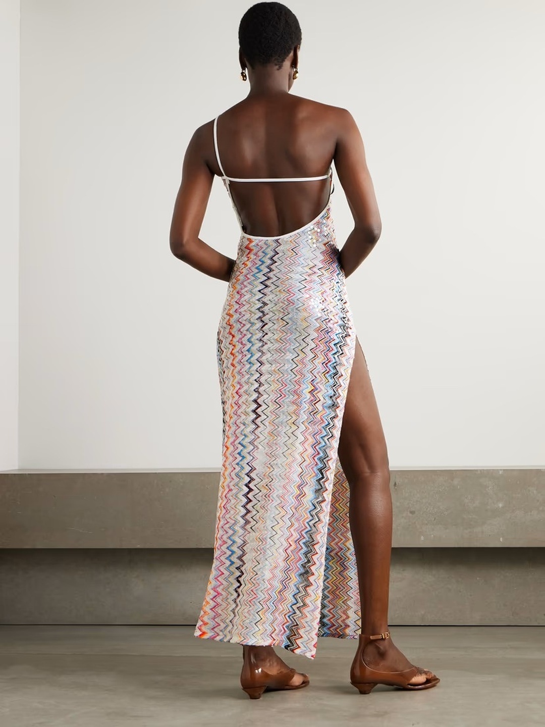 Multi Zigzag Pattern One-Shoulder Maxi Dress