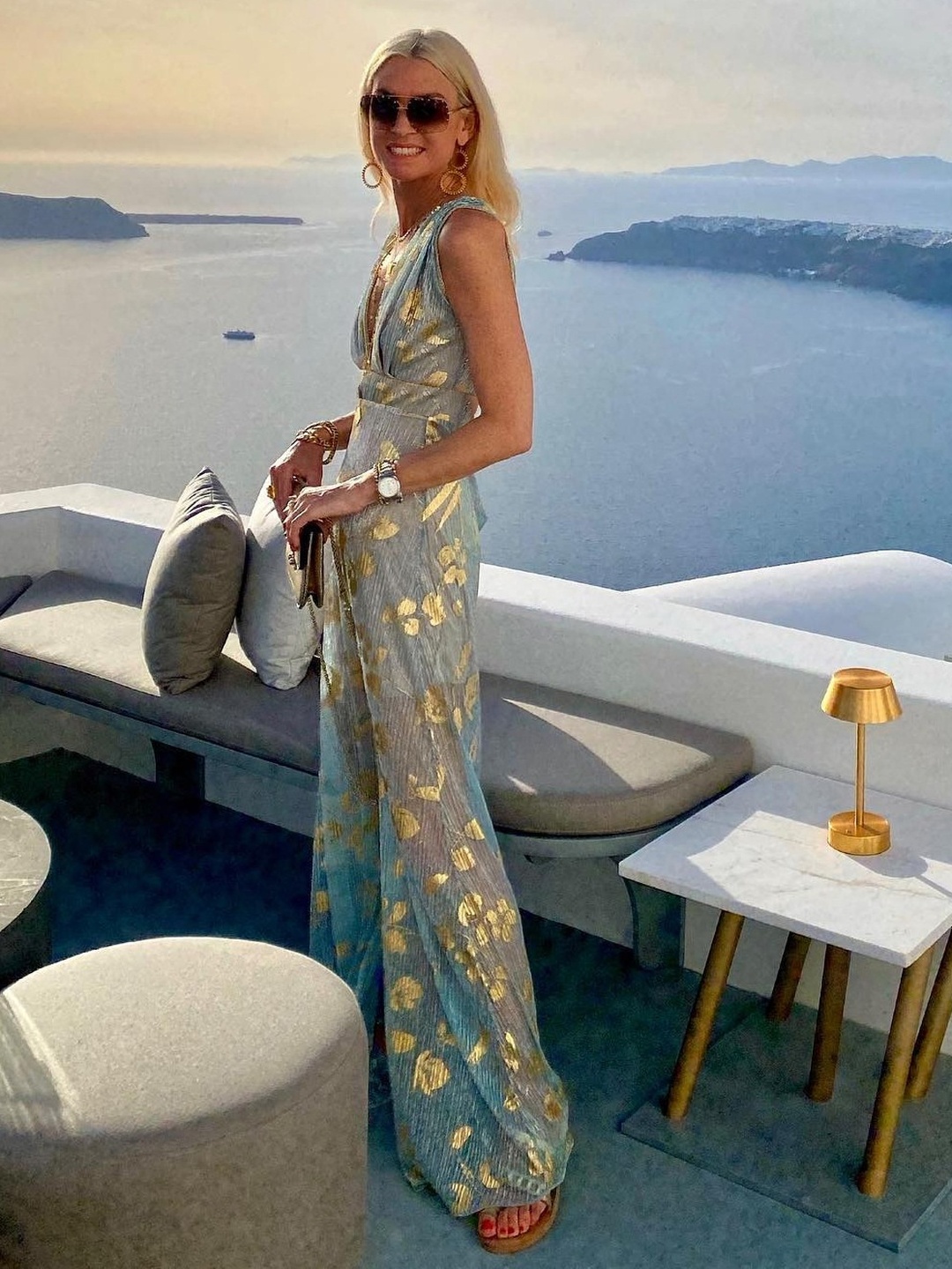 Teal Foil Print Sleeveless Maxi Dress