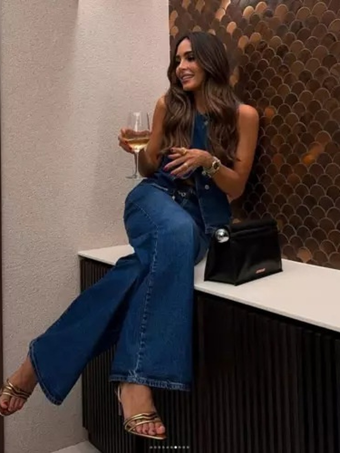 Blue Sleeveless Denim Vest and Wide Leg Jeans Set
