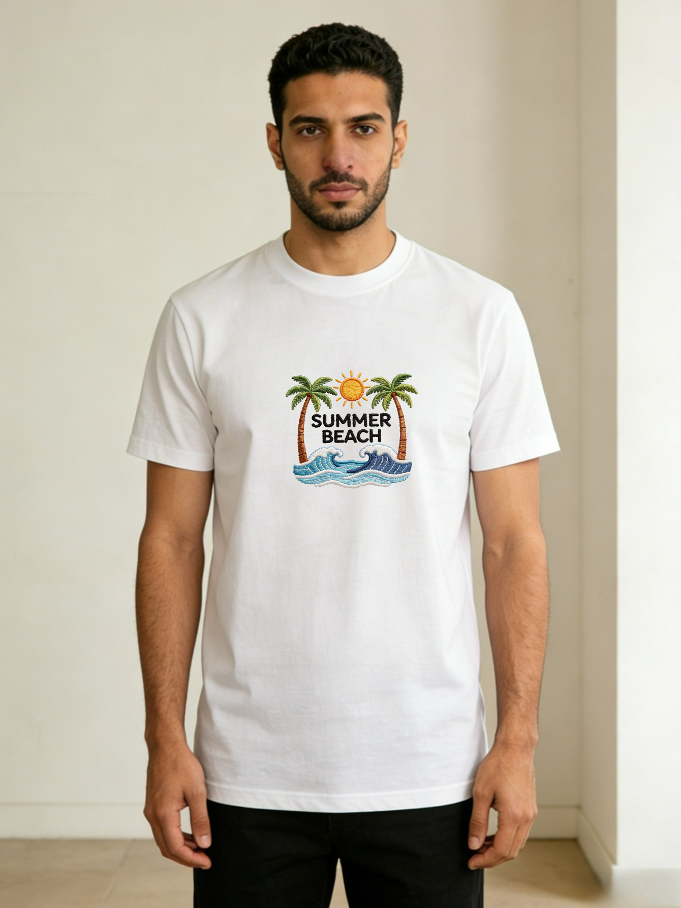 Men Round Neck Embroidered T-Shirt