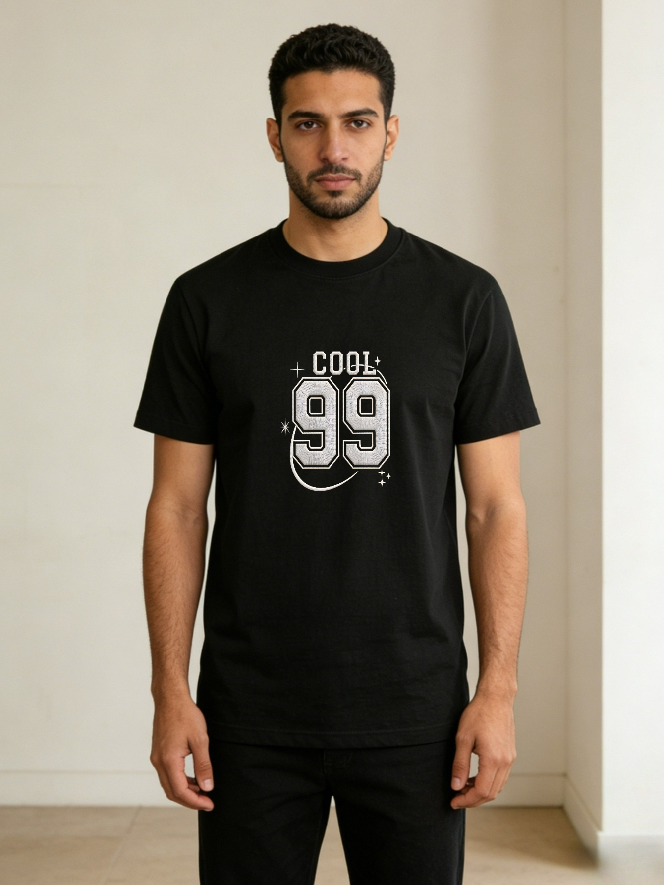 Men Round Neck Embroidered T-Shirt
