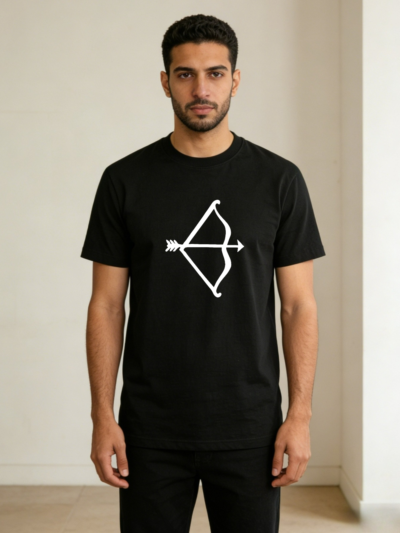 Men Archery Bow Print Round Neck T-Shirt