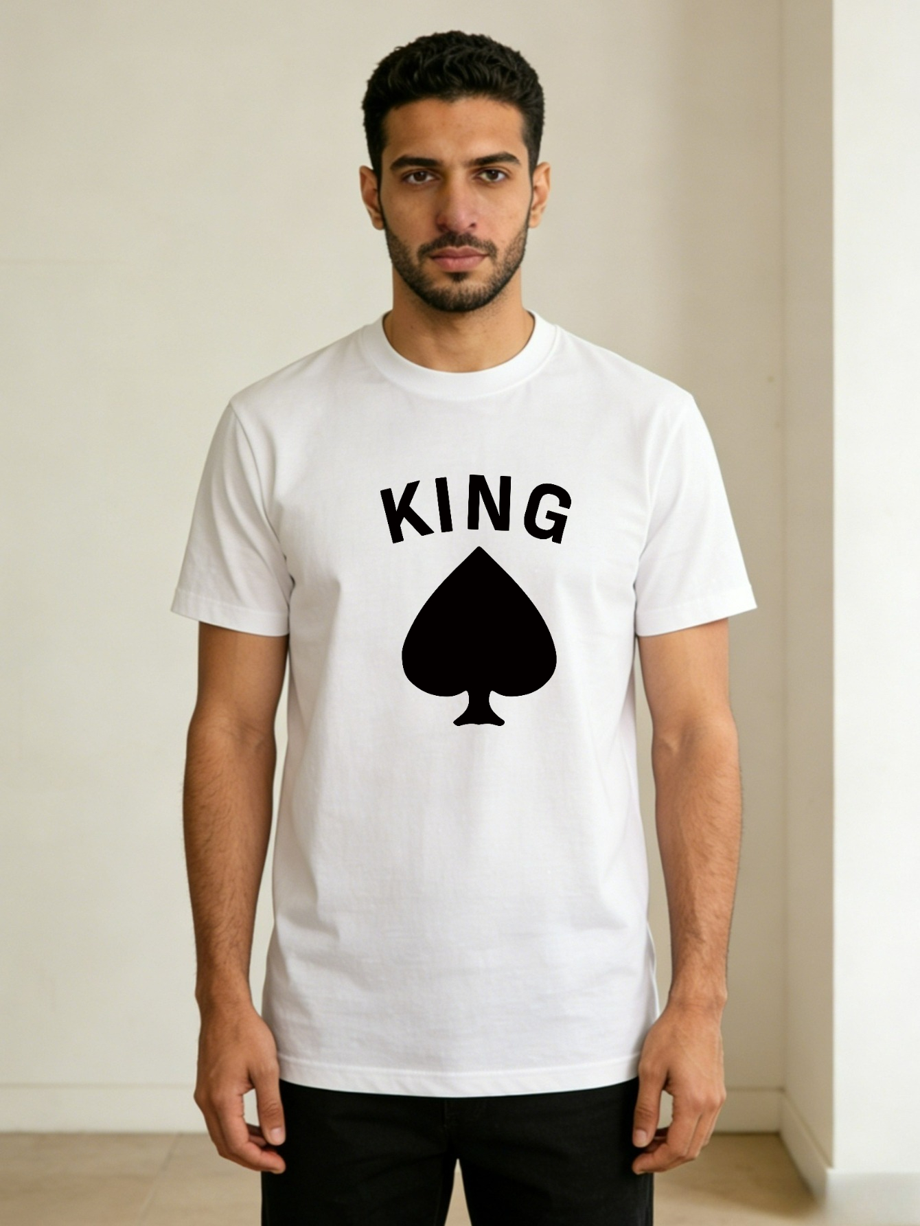 Men King of Spaded Print Round Neck T-Shirt