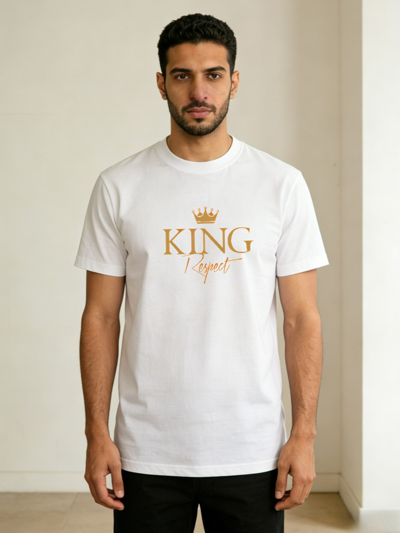 Men King Print Round Neck T-Shirt
