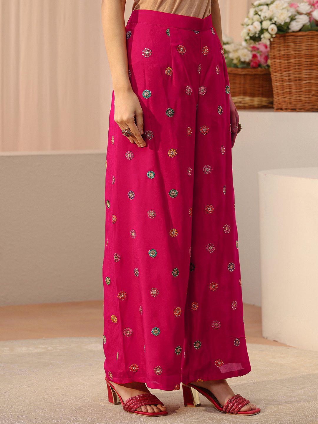 Pink Embroidered Crepe Co-Ords