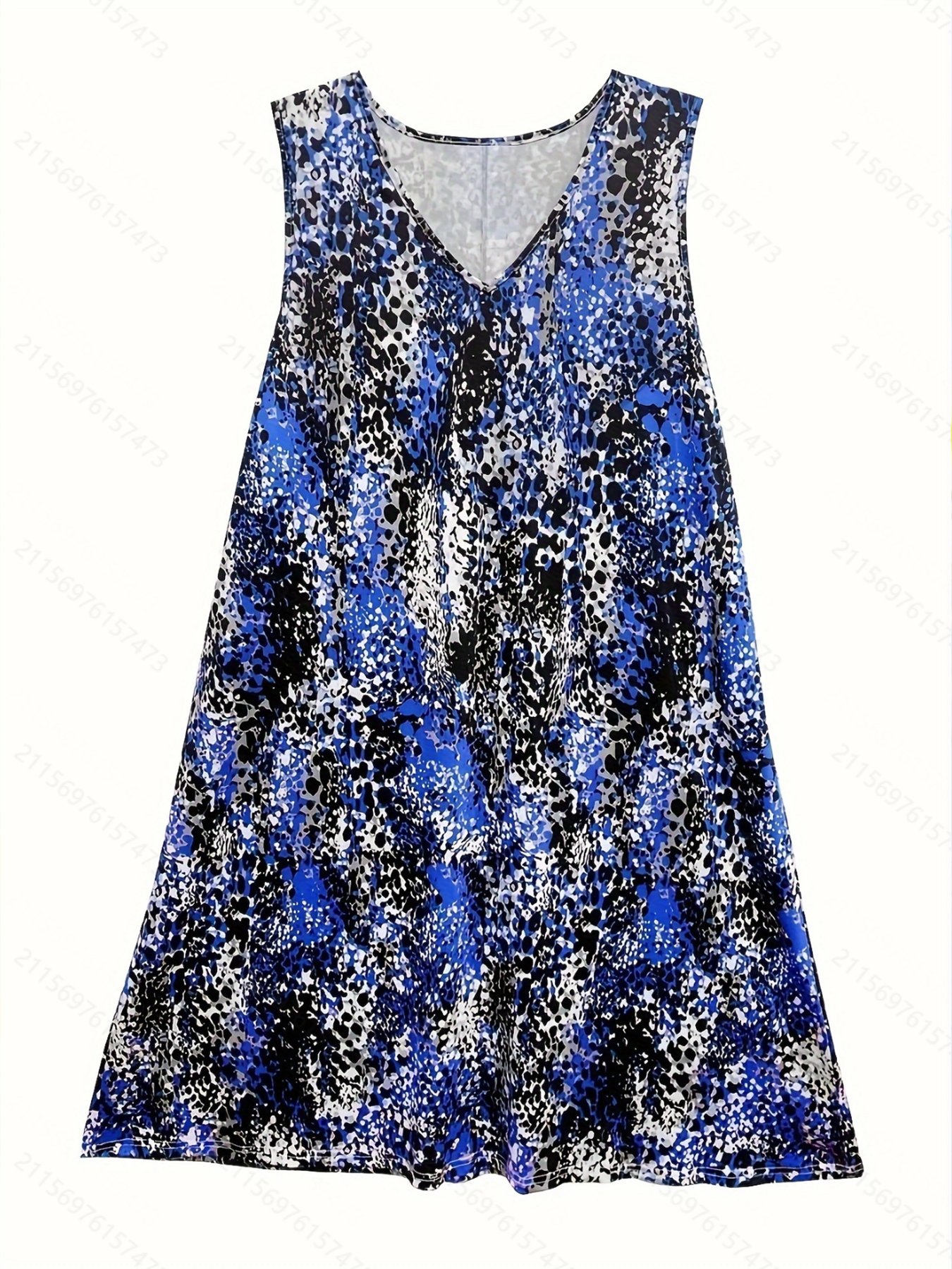 Plus Size Multi-Print V-Neck Sleeveless A-Line Midi Dress