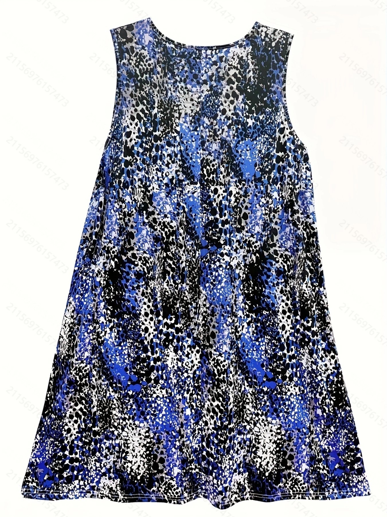 Plus Size Multi-Print V-Neck Sleeveless A-Line Midi Dress
