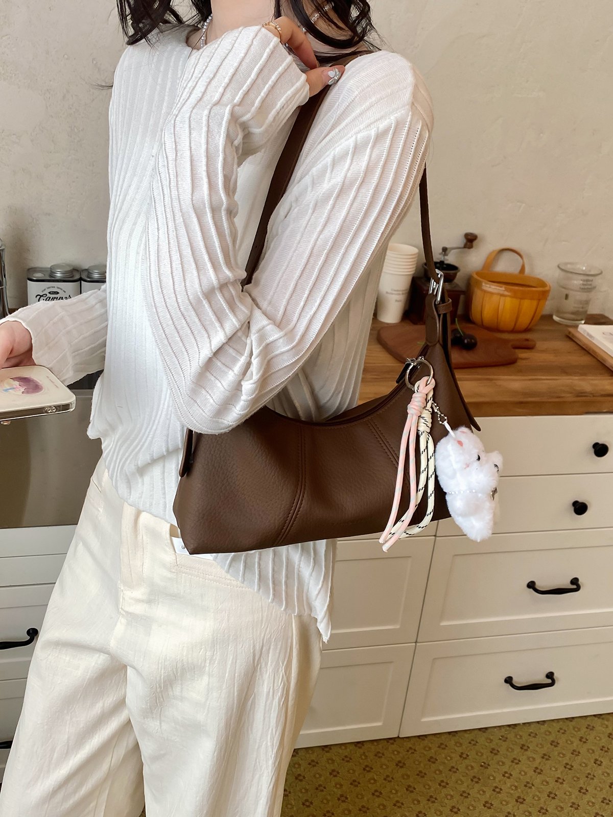 Plain Shoulder Bag with Adjustable Strap