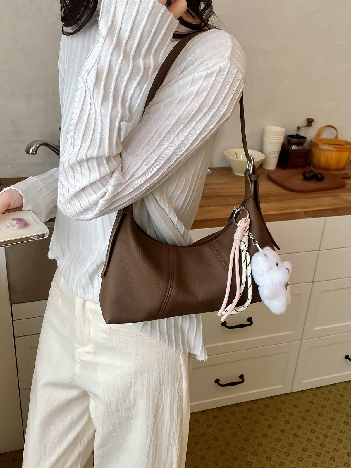 Plain Shoulder Bag with Adjustable Strap