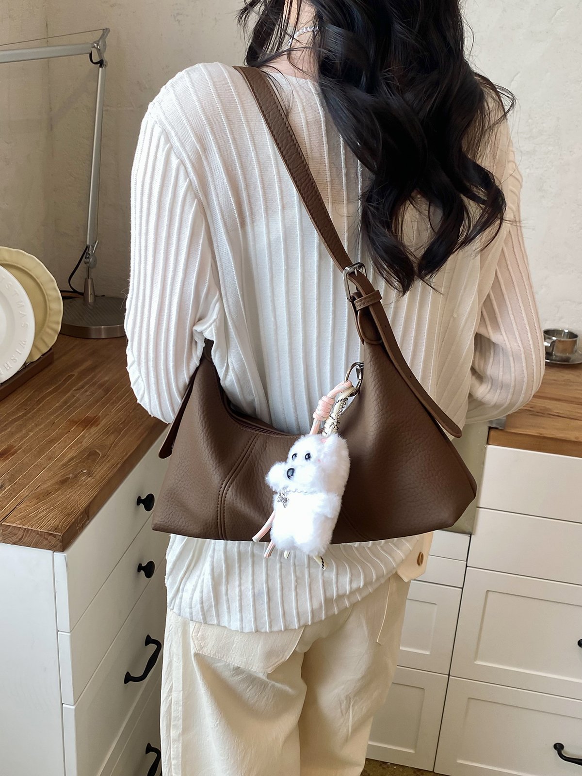 Plain Shoulder Bag with Adjustable Strap