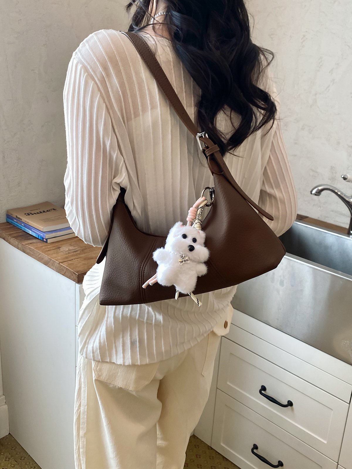 Plain Shoulder Bag with Adjustable Strap