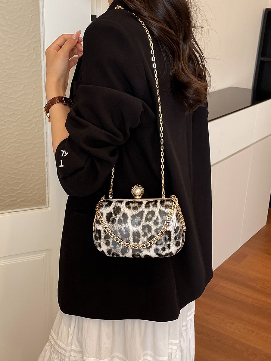 Animal Print Crossbody Bag with Chain Strap