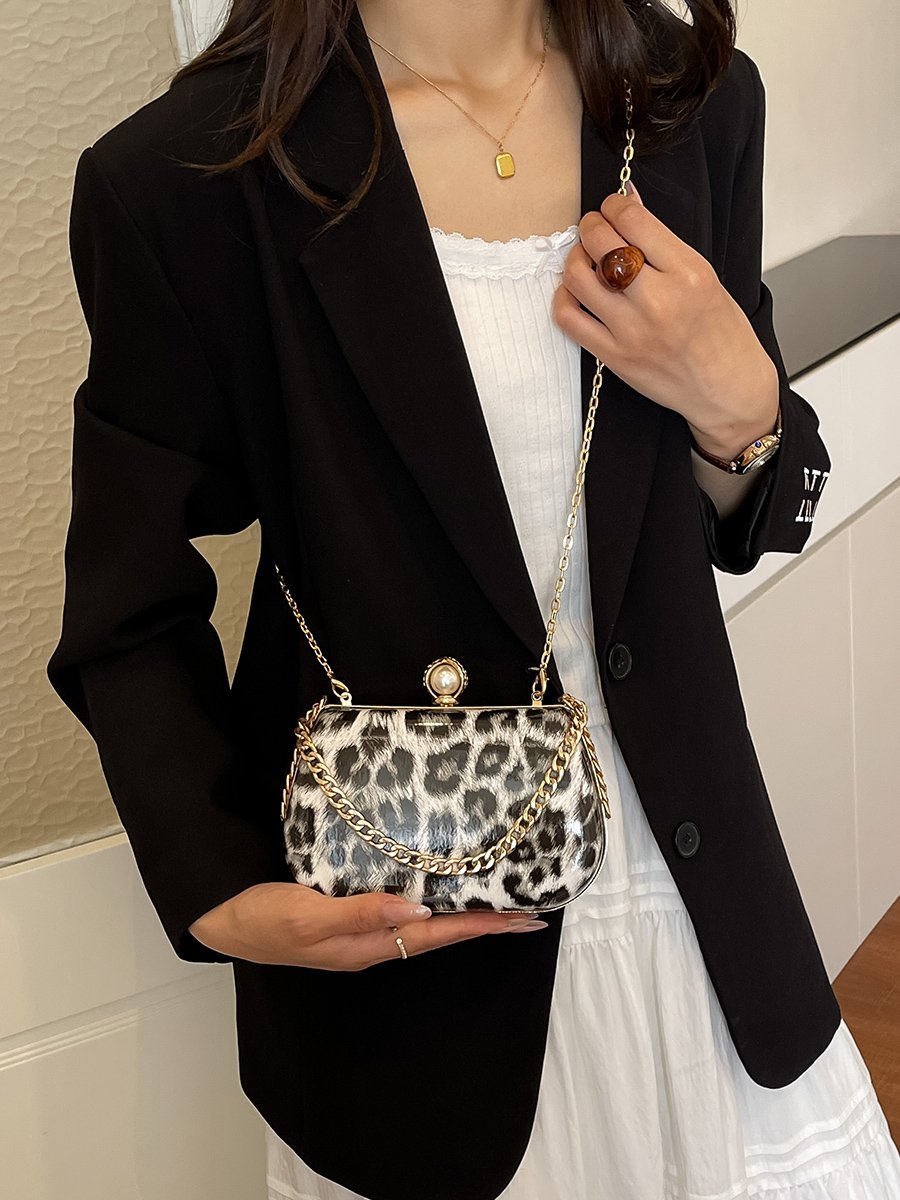Animal Print Crossbody Bag with Chain Strap