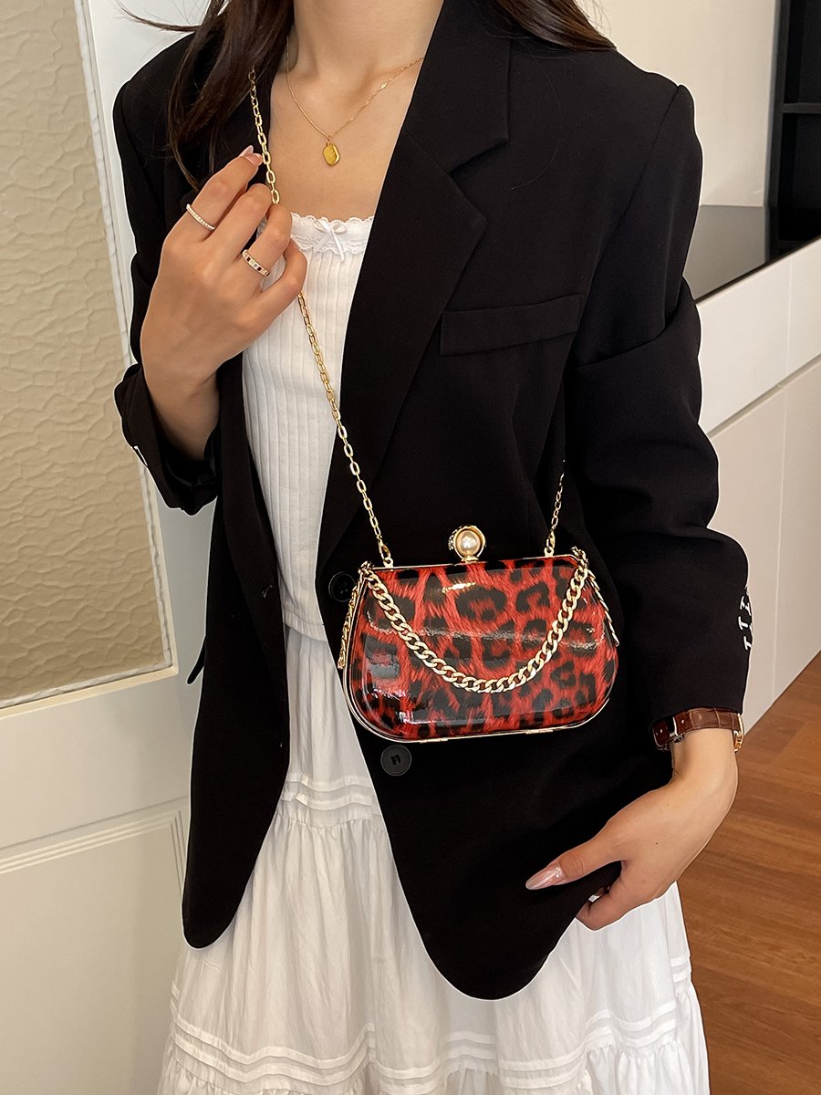 Animal Print Crossbody Bag with Chain Strap