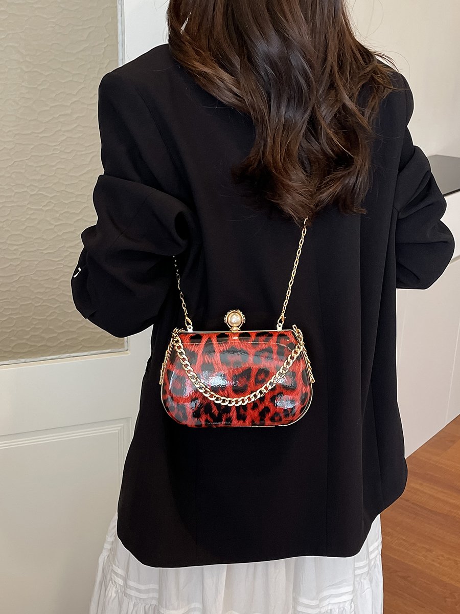 Animal Print Crossbody Bag with Chain Strap