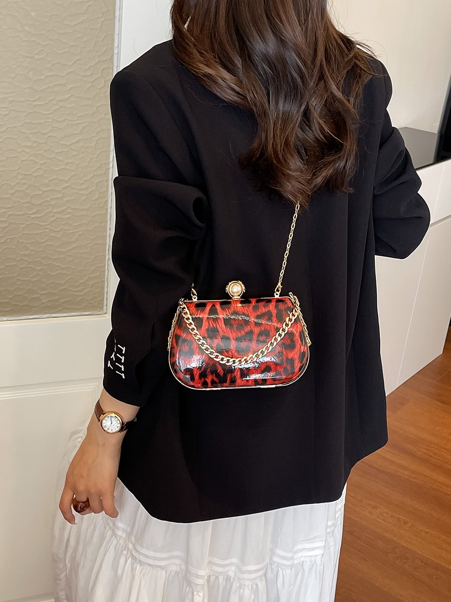Animal Print Crossbody Bag with Chain Strap