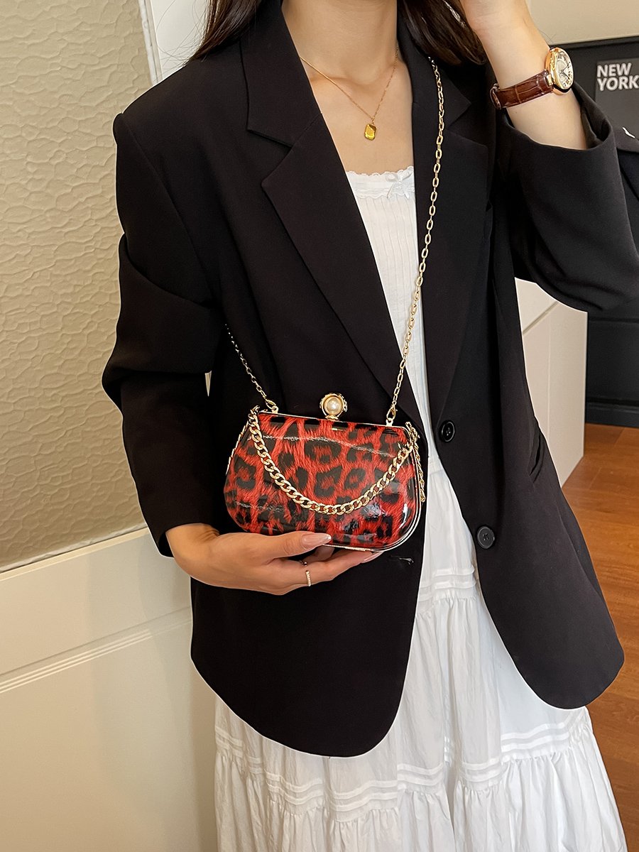 Animal Print Crossbody Bag with Chain Strap