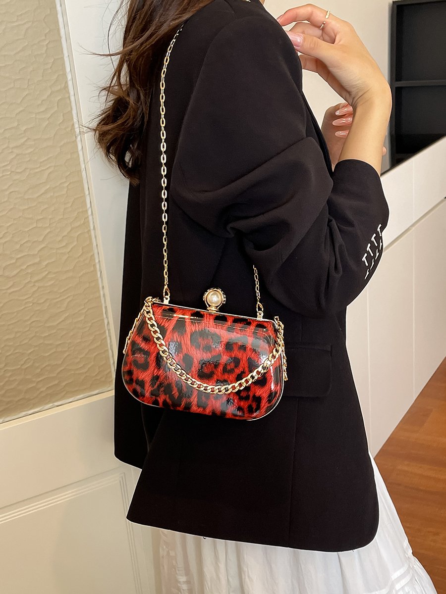 Animal Print Crossbody Bag with Chain Strap