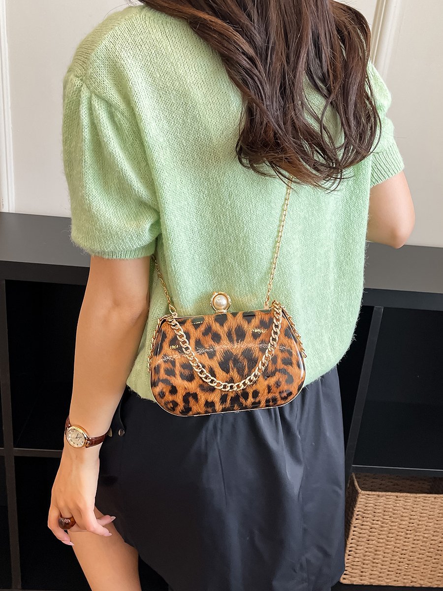 Animal Print Crossbody Bag with Chain Strap