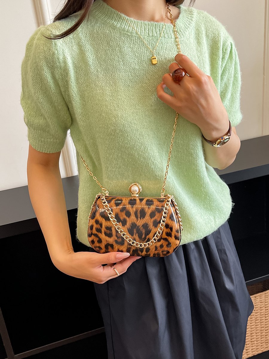 Animal Print Crossbody Bag with Chain Strap