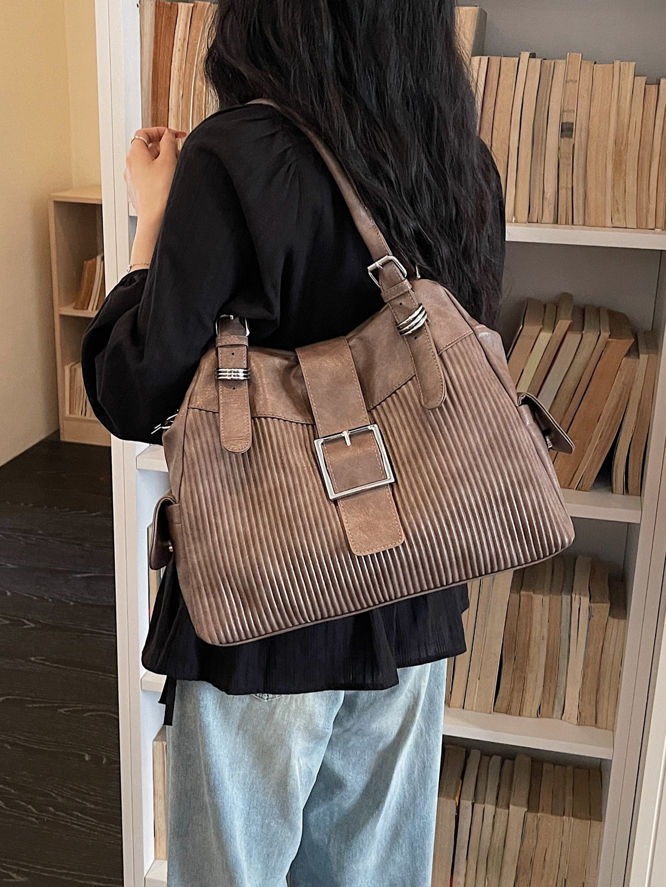 Khaki Plain Shoulder Bag
