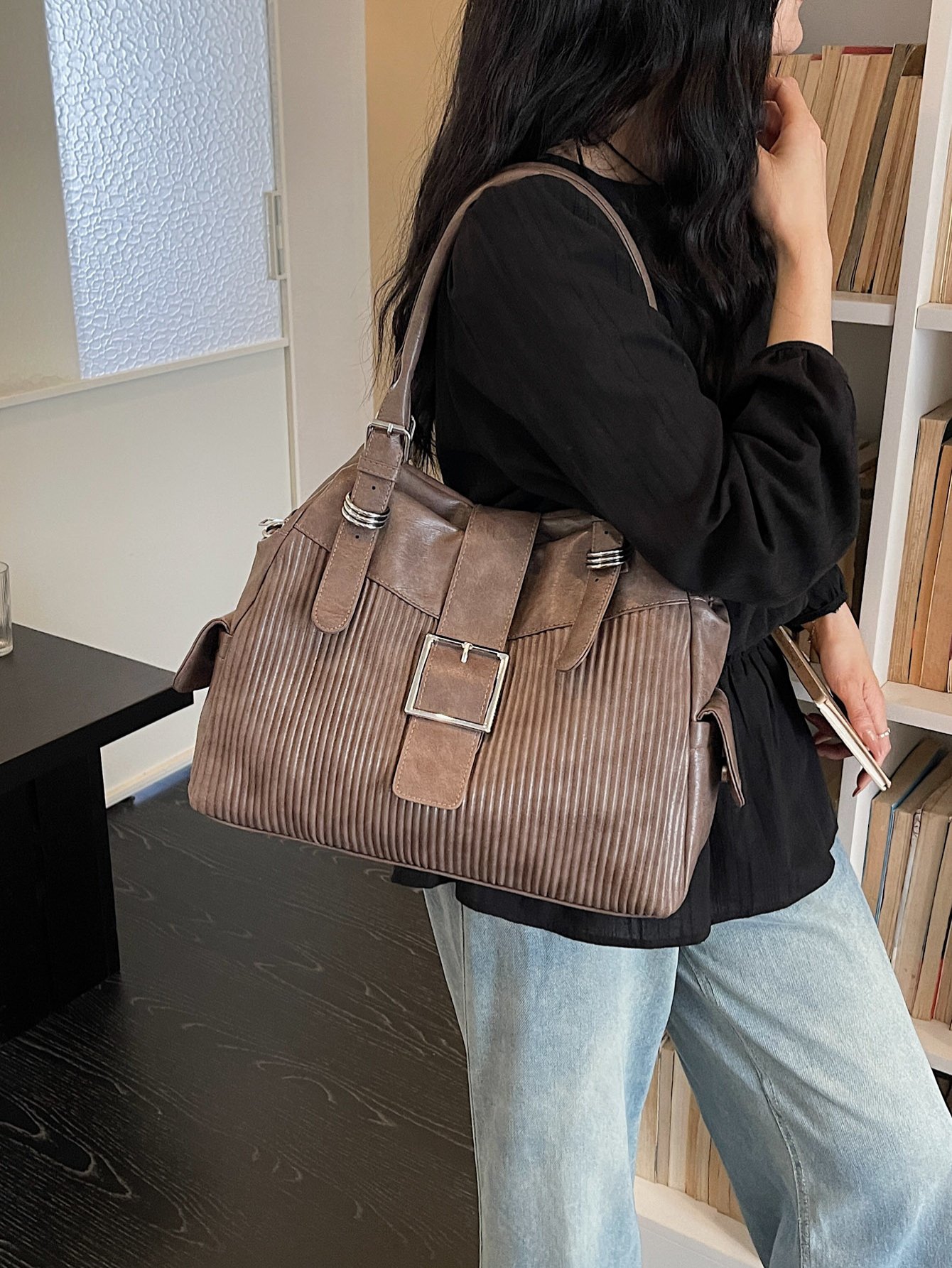 Khaki Plain Shoulder Bag