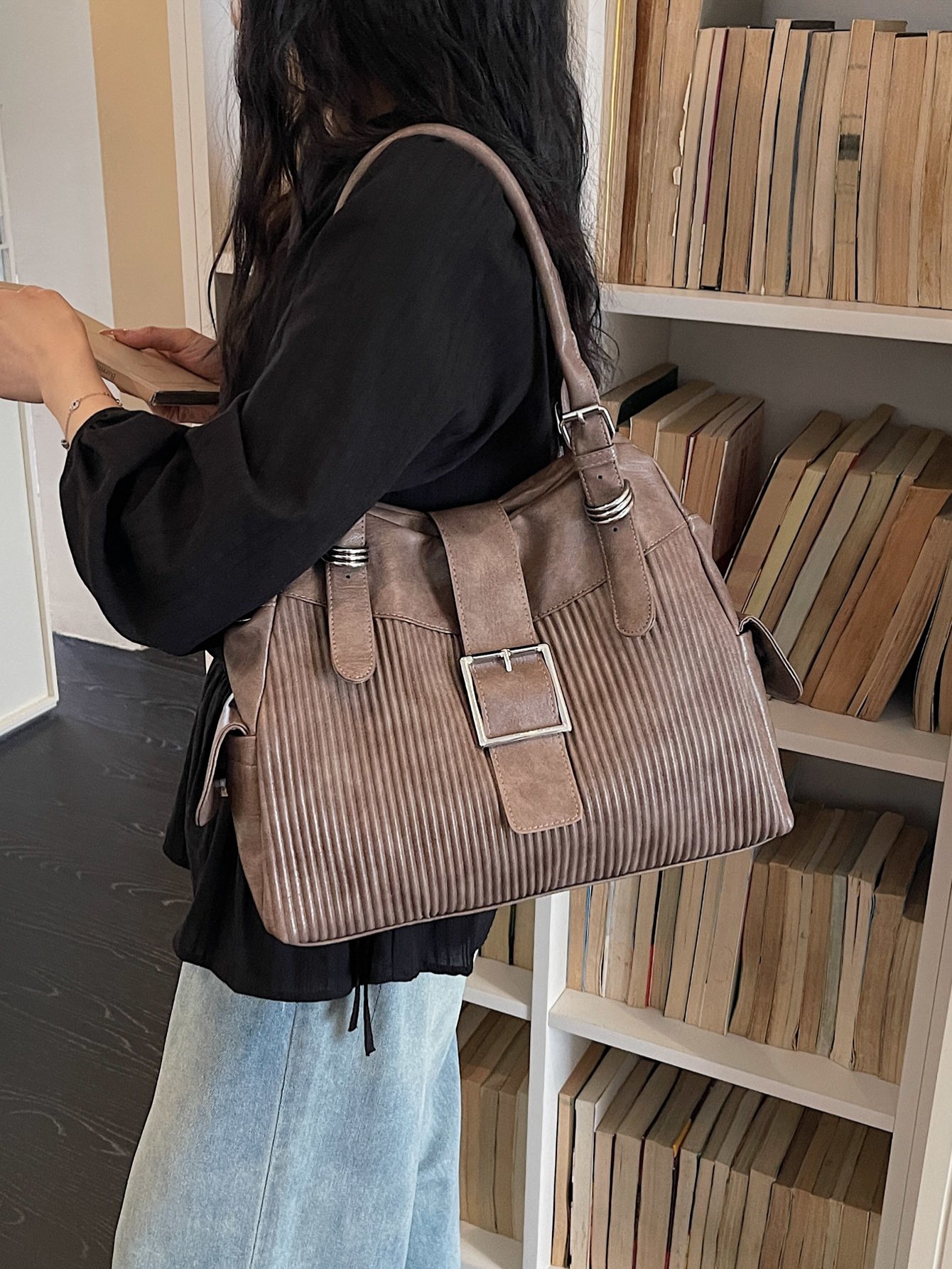 Khaki Plain Shoulder Bag