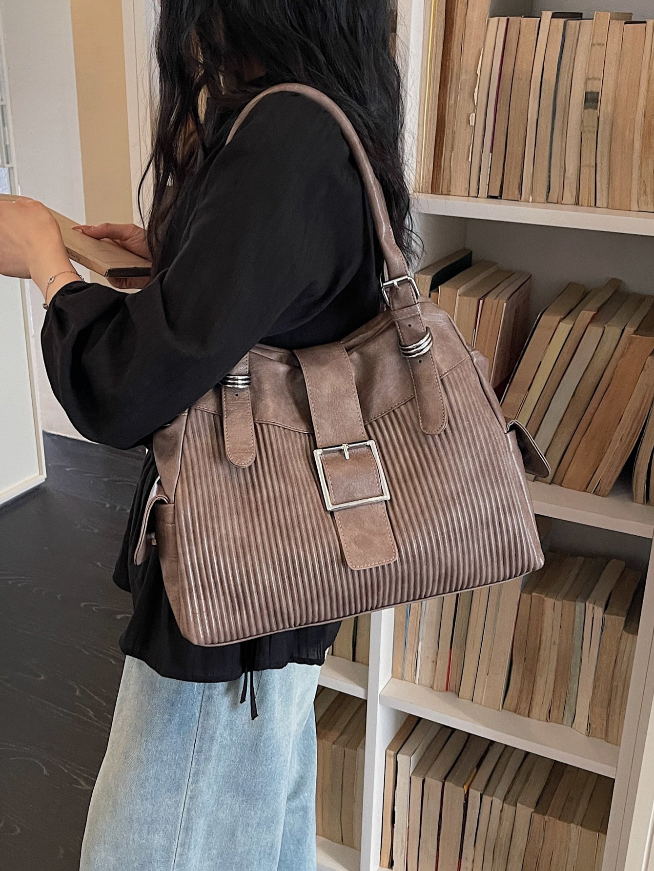 Khaki Plain Shoulder Bag