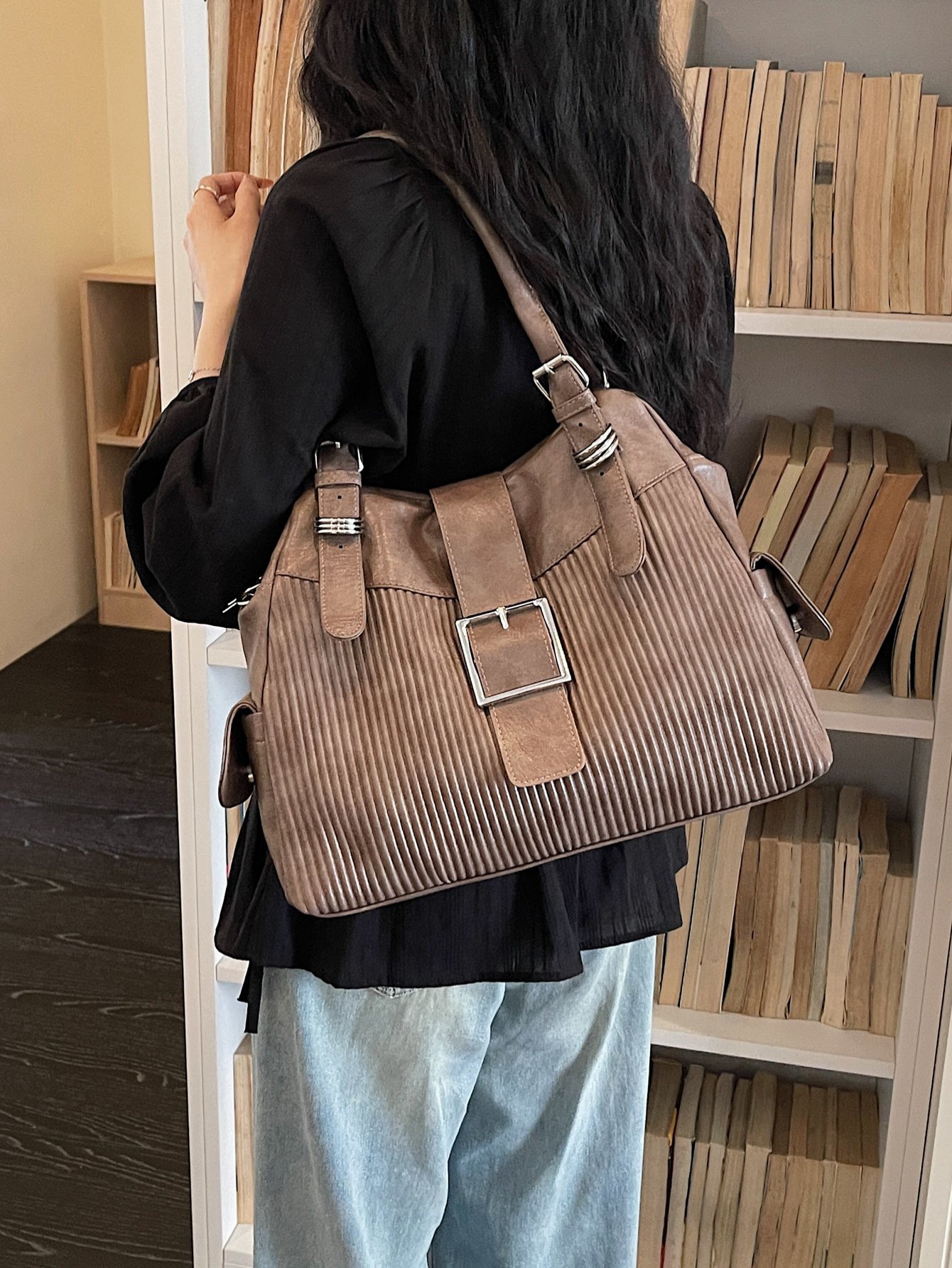 Khaki Plain Shoulder Bag