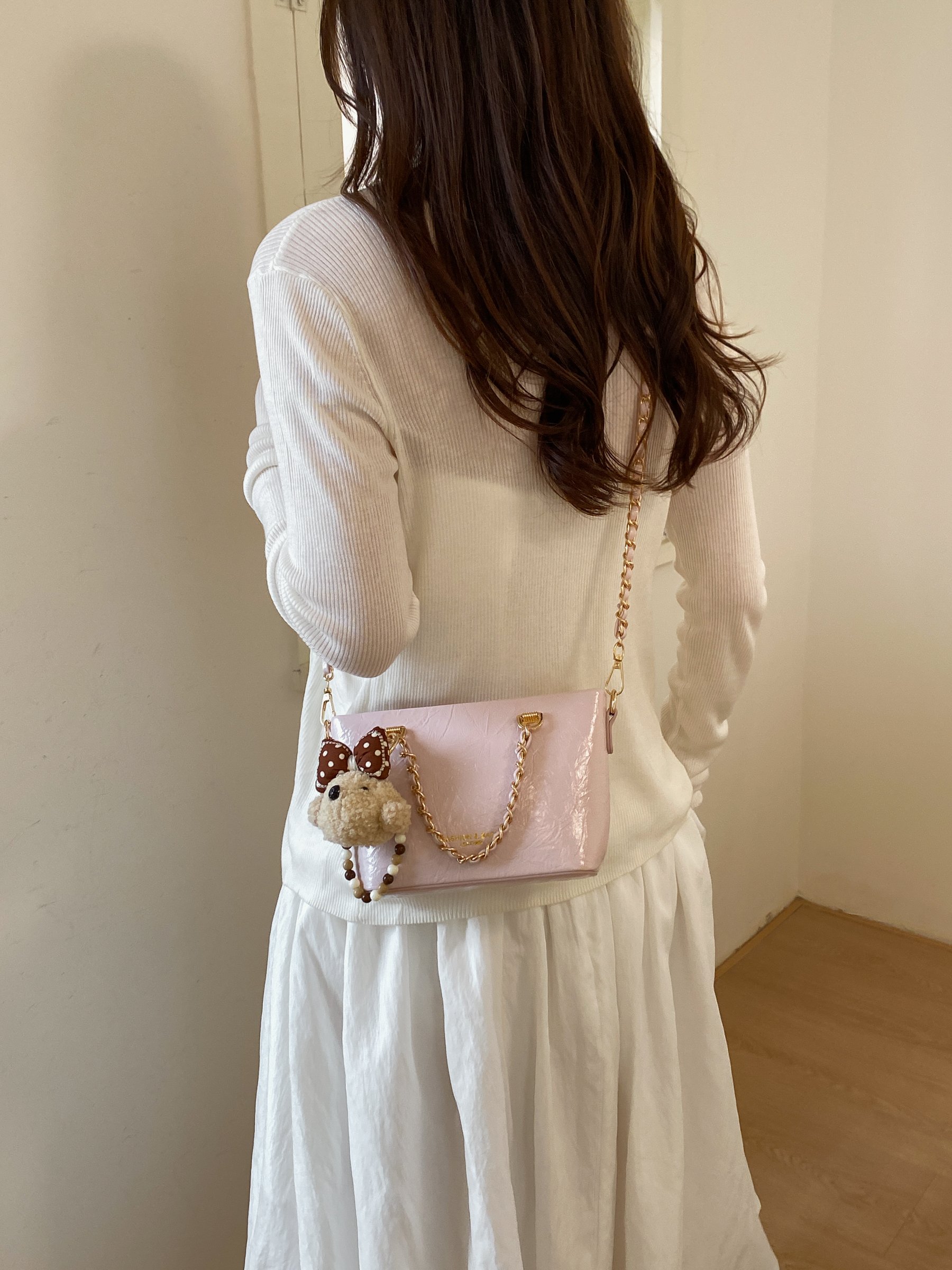Chain Strap Crossbody Bag with Plush Charm