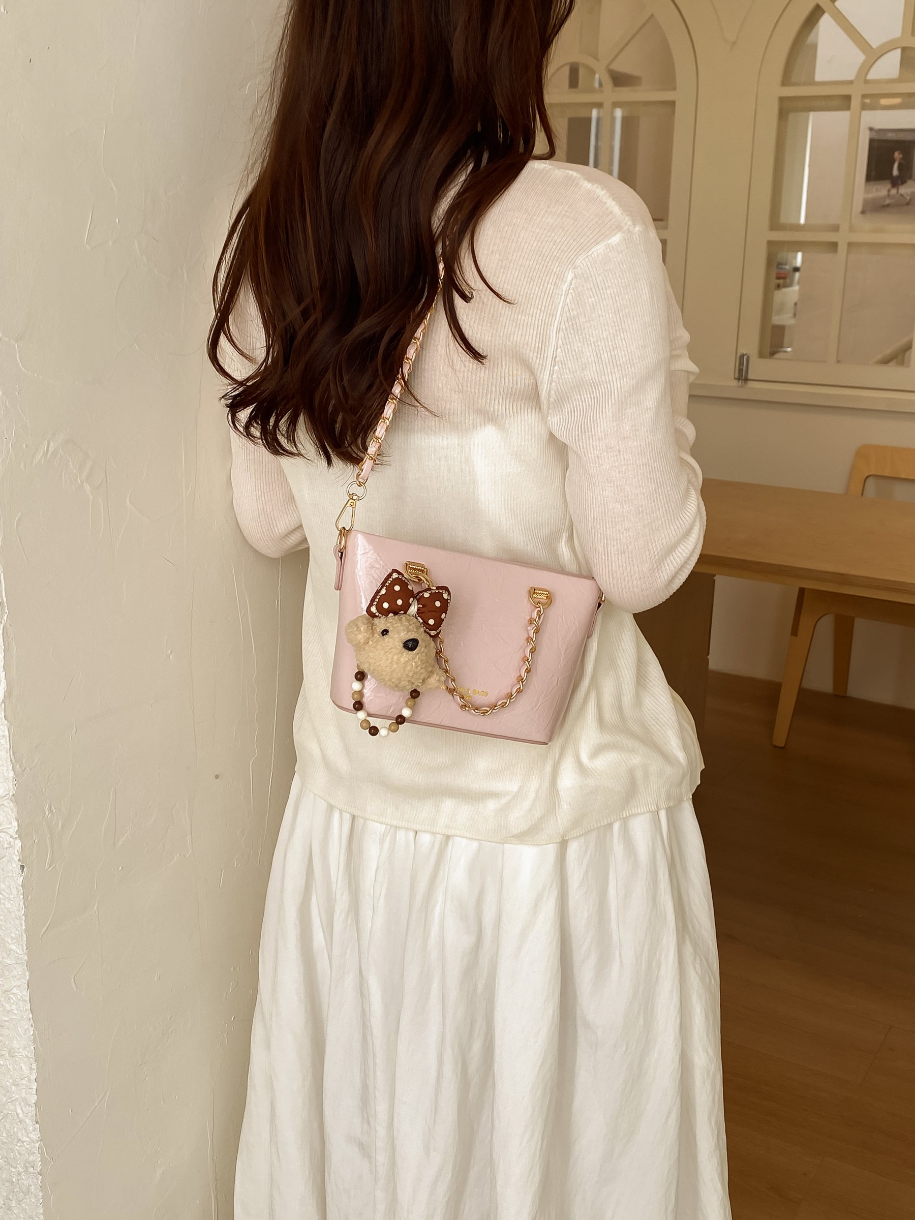Chain Strap Crossbody Bag with Plush Charm