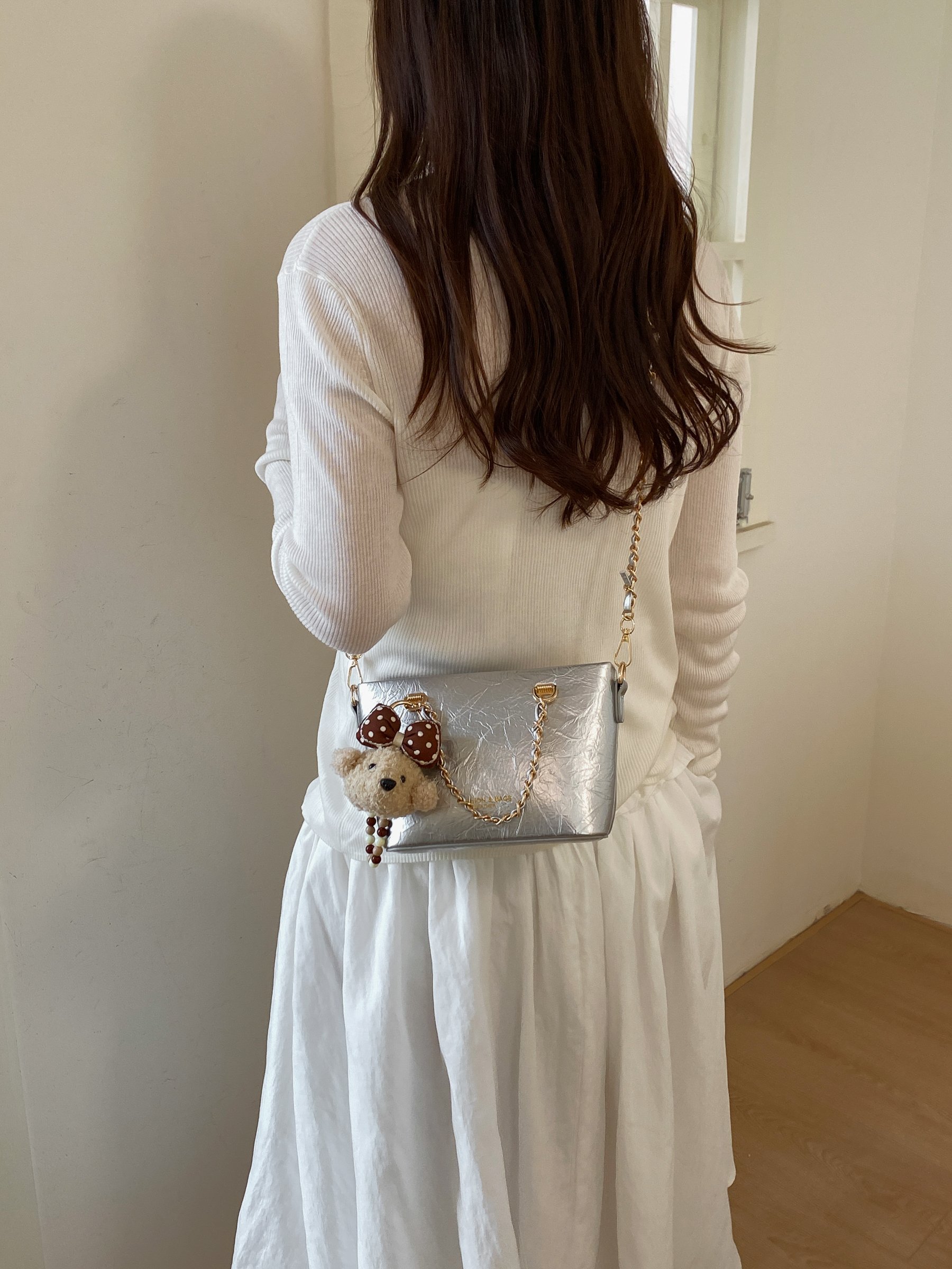 Chain Strap Crossbody Bag with Plush Charm